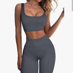 Gray Ribbed Two-Piece Set